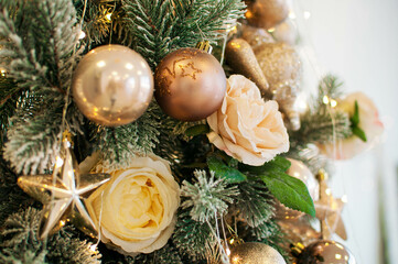 Close-up view of a Christmas tree background