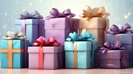 Fototapeta premium Holiday Gift Boxes with Colorful Wrapping Paper