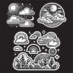 Illustration line art clouds ornament