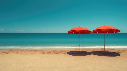 Simplicity at the Shore: Striped Umbrellas on Beach