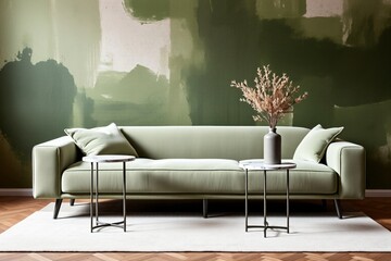 Modernes Wohnzimmer mit schlichter Eleganz und Naturtönen mit passender Wandbemalung