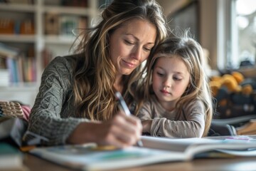 Mother and Daughter Reading Together at Home