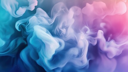 Fototapeta premium Colorful abstract smoke swirls in vibrant hues of blue, purple, and pink create an ethereal atmosphere, blending together in mesmerizing patterns