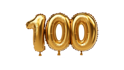 Gold balloon, Number hundred balloon made of gold color on transparent background