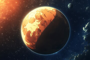 Naklejka premium A Distant Planet in a Starry Sky.