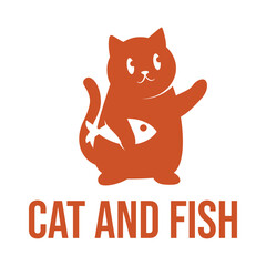 cat and fish flat minimalist design logo