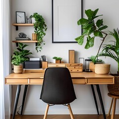 A neat and aesthetically pleasing workbench with some greenery nearby.