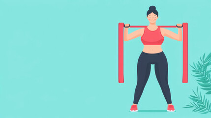 Strength training for weight loss, person using resistance bands, flat design illustration