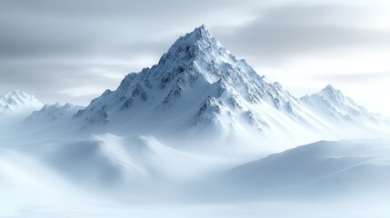 Snow-covered mountain peak under a cloudy sky.