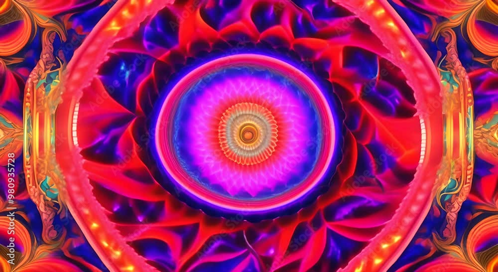 Wall mural 3d kaleidoscope mandala abstract background of trippy art psychedelic trance to open third eye with 