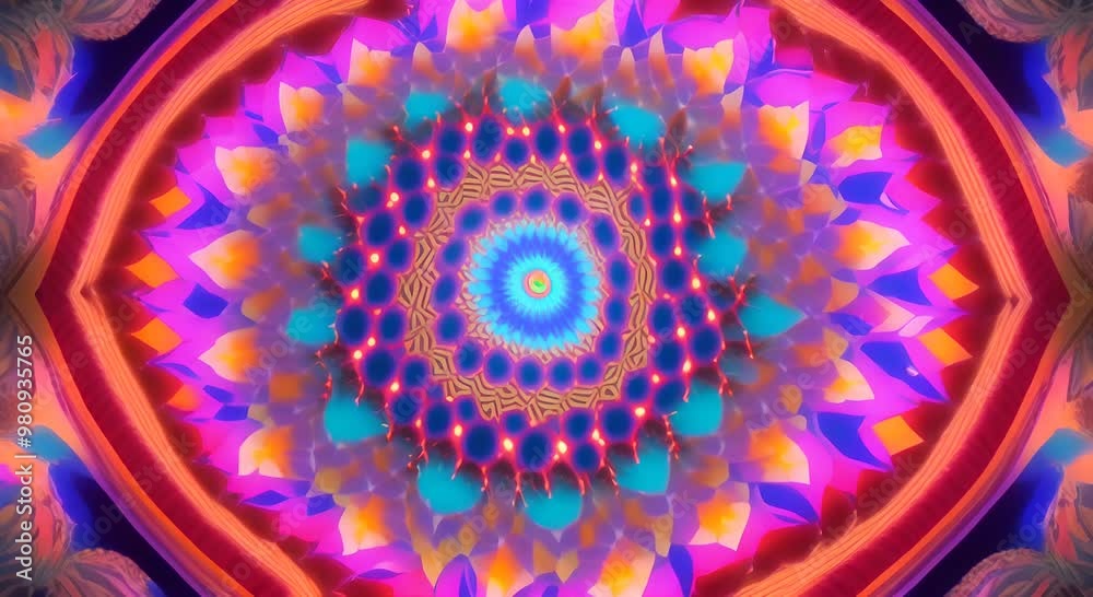 Wall mural 3d kaleidoscope mandala abstract background of trippy art psychedelic trance to open third eye with 