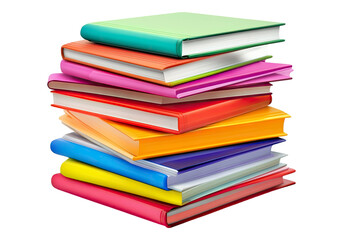 Books with bright covers in one pile. Transparent background, Isolated PNG.
