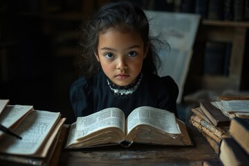Thoughtful Young Girl Deeply Engaged in Reading and Learning