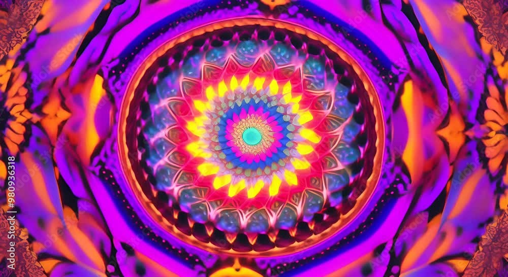 Wall mural 3d kaleidoscope mandala abstract background of trippy art psychedelic trance to open third eye with 