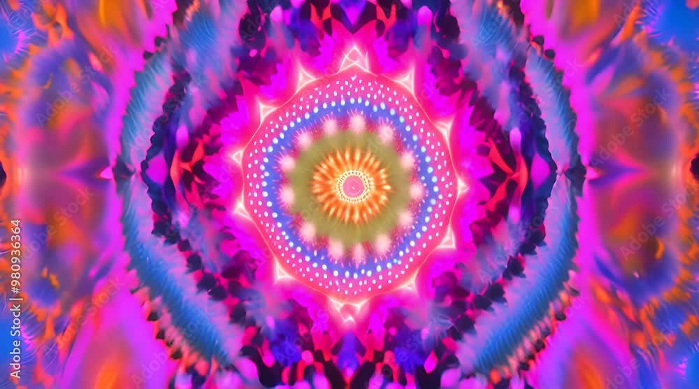 Wall mural 3d kaleidoscope mandala abstract background of trippy art psychedelic trance to open third eye with 