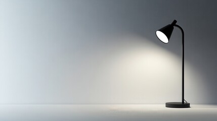 Minimalist lamp on a plain surface with space for design features text