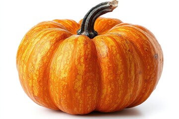 Obraz premium perfectly ripe pumpkin with vibrant orange skin and curling stem isolated on crisp white background for seasonal design