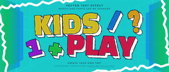 Kids playground text effect on abstract background, back to school vector graphic style