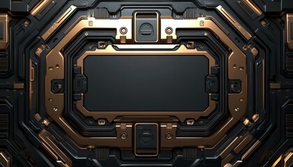 Fototapeta premium Black and Gold Futuristic Geometric Panel with a Blank Center