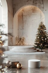 Christmas Holiday Festive Scene with Ornaments and Garland on Rustic Background