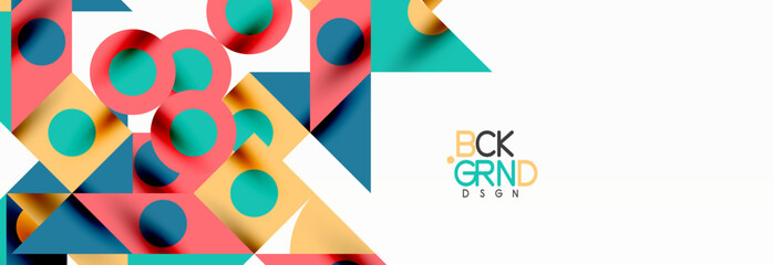 Obraz premium Trendy colorful circles, lines, arrows, triangles and other geometric shapes. Vector Illustration For Wallpaper, Banner, Background, Card, Book Illustration, landing page