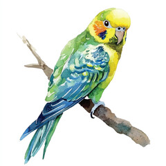Parakeet watercolor clipart illustration isolated