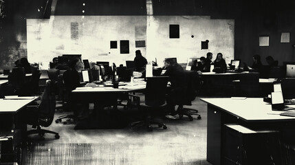 Government workers sitting at desks in office setting