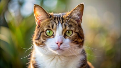 Obraz premium Close-up portrait of a calm and relaxed domestic brown and white cat