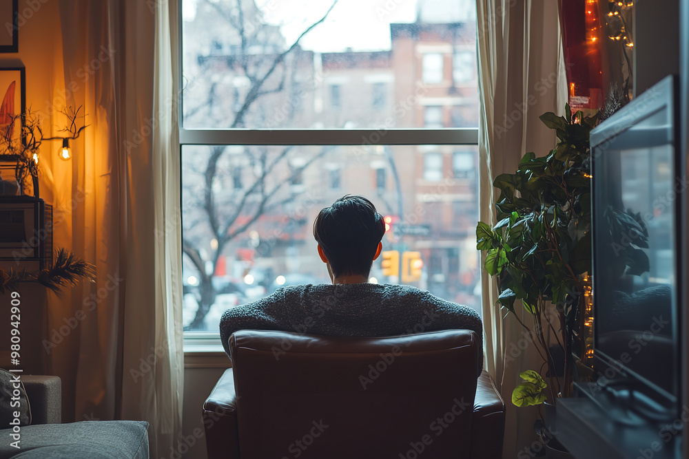 Sticker Reflective Thanksgiving Day Watching Parade Alone in Cozy Apartment  