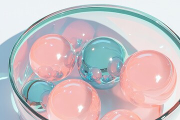 This abstract AI illustration shows piles of various oval shapes and microorganism substances scattered over shiny surfaces