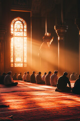 Obraz premium Group of people pray at mosque