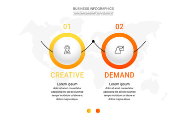 Vector timeline infographics template with 2 circles and options. Blank space for web, infographic, diagram, business, digital network, flowchart, presentations