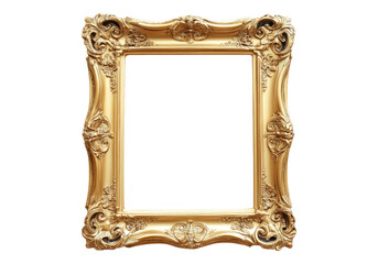 Golden picture frame. Transparent background, Isolated PNG.