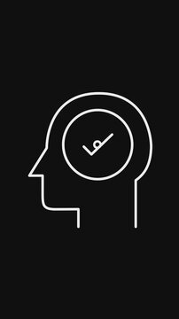 Animated drawing of a head and face silhouette with human brain and checklist idea concept. vertical 4k.