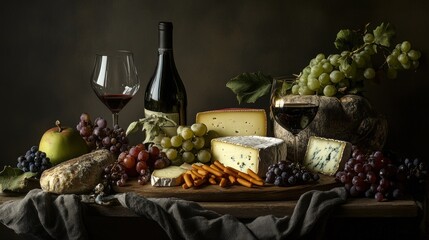 Still Life with Grapes, Wine, and Cheese