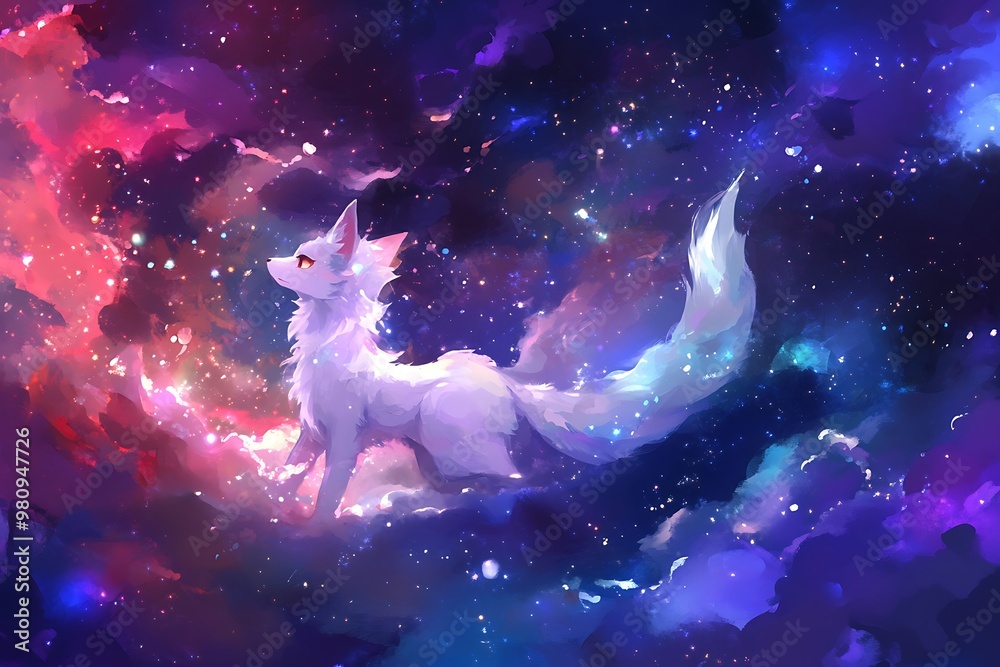 Sticker White Fox In A Starry Galaxy.