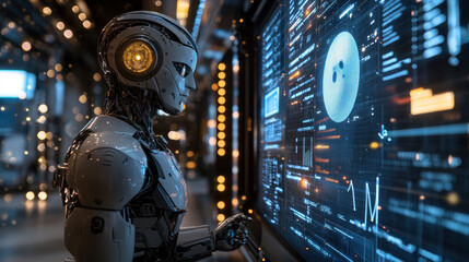 Fototapeta premium Artificial intelligence robot big data network technology background abstract digital art illustration