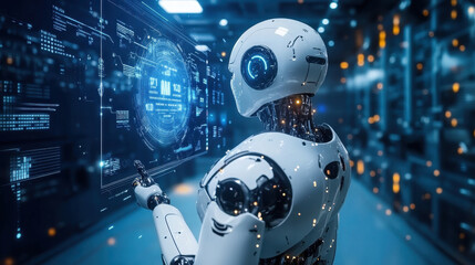 Artificial intelligence robot big data network technology background abstract digital art illustration