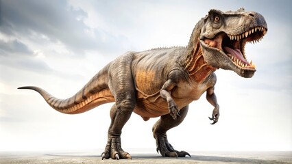 Fototapeta premium Fierce, majestic Tyrannosaurus Rex standing tall against a white background