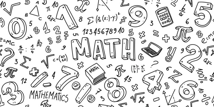 Maths doodle line set school Illustration. Hand Drawn Vector Clip Art. background Banner Set Logos