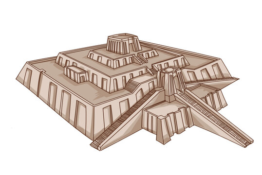 The great Ziggurat at Ur in perspective, Architecture of Babylon, Assyria, Mesopotamia. vector illustration