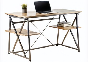 Modern two-tier folding computer desk with spacious surface and sturdy metal legs serves as a compact home office