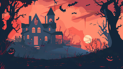 Spooky Halloween night banner background, vector illustration.