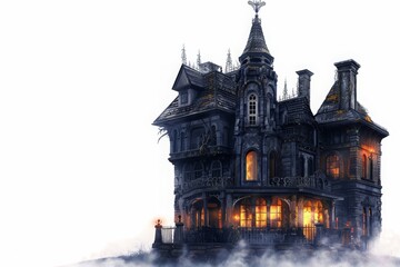 Obraz premium spooky dark halloween house isolated on white background, png, cut-out, clipping path