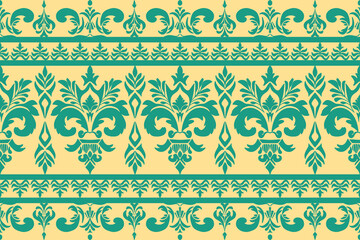 Damask floral fabric seamless patterns for Cross Stitch, carpets and cloth with green and light blue color