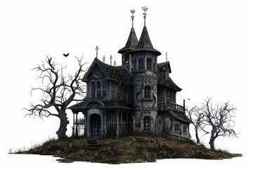 Naklejka premium spooky dark halloween house isolated on white background, png, cut-out, clipping path
