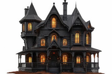 Obraz premium spooky dark halloween house isolated on white background, png, cut-out, clipping path