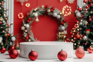 Festive Christmas Decorations with Glittering Lights and Ornaments