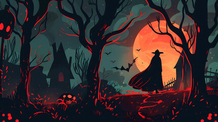 Spooky Halloween night banner background, vector illustration.