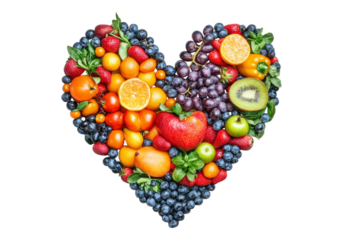 Heart shape of fruits and vegetables. Transparent background, Isolated PNG.